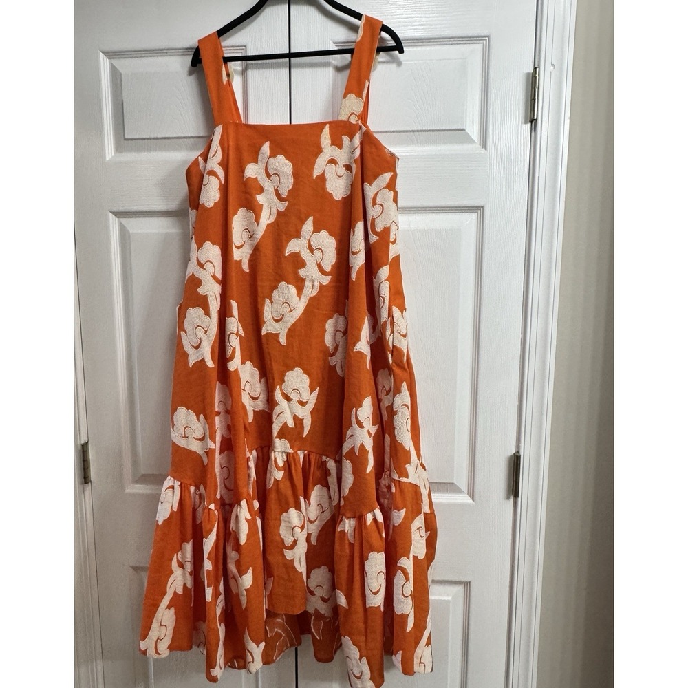 Anthropologie Exquise Phoebe Flounced Embroidered Maxi Dress Orange White Large - Picture 3 of 6
